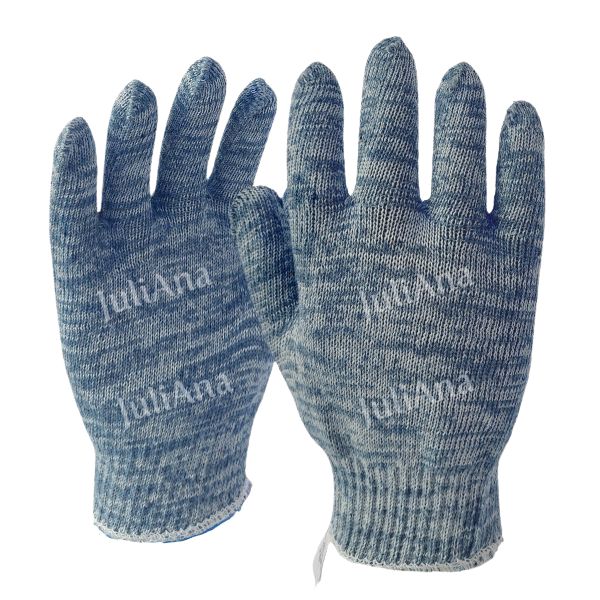 Par de luvas Juli-Ana tricotadas lisas em fio mescla azul